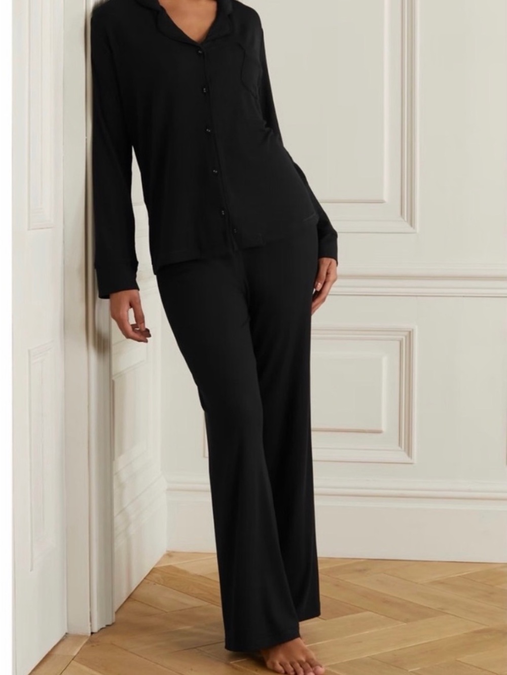 Skims Black Soft Lounge Ribbed Pajamas Large Onyx Black